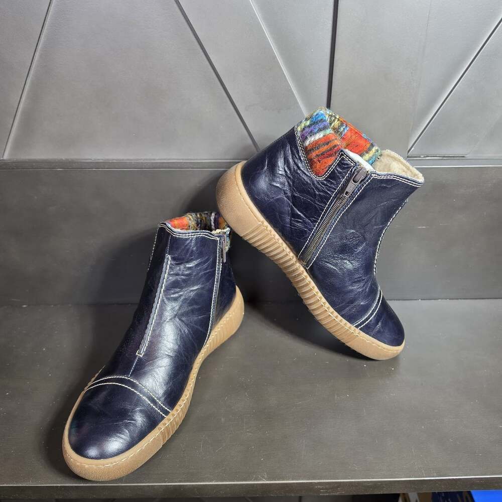Josef Seibel Maren 07 Ankle Boots Womens US 6.5 Navy Blue Multicolor Weave EU37